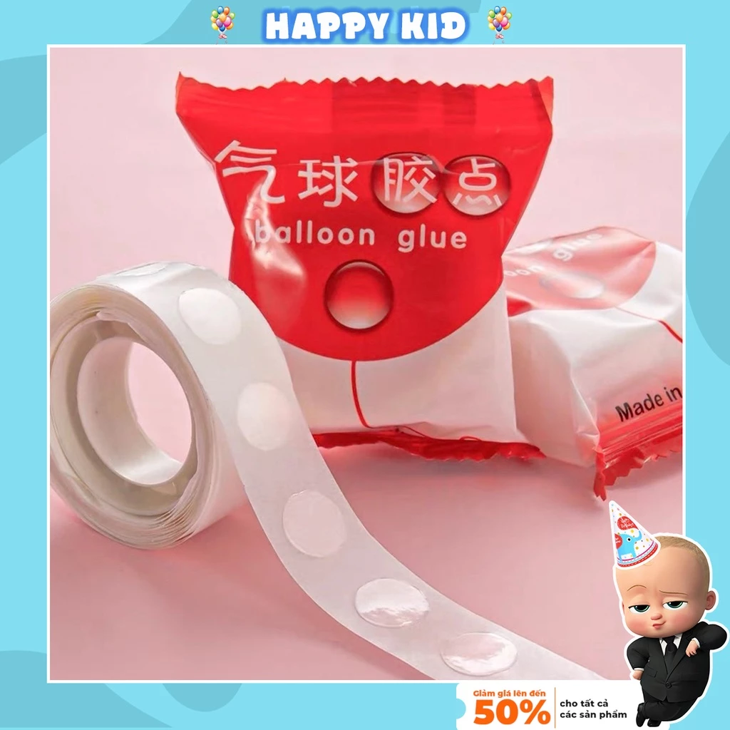 Keo dán bóng trang trí sinh nhật 2 mặt silicon 100 miếng HAPPYKID KDB