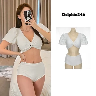 Bikini 2 mảnh có tay đồ bơi đi biển bigsize liền thân kín đáo  sexy Hàn Quốc  nâng ngực hở lưng che bụng 2632 G-4