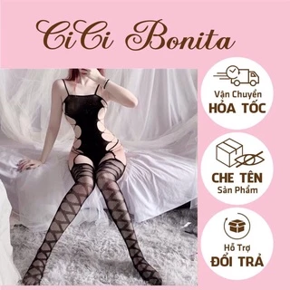 Bodysuit đan dây hông siêu gợi cảm kèm tất lưới liền thân body shape CICI BONITA CB03 - SHIP HỎA TỐC HCM