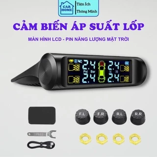 Cảm Biến Áp Suất Lốp Ô Tô TPMS - Xe Hơi Van Ngoài , Pin Năng Lượng Mặt Trời, Màn Hình LCD Có Kèm Sạc Chân USB