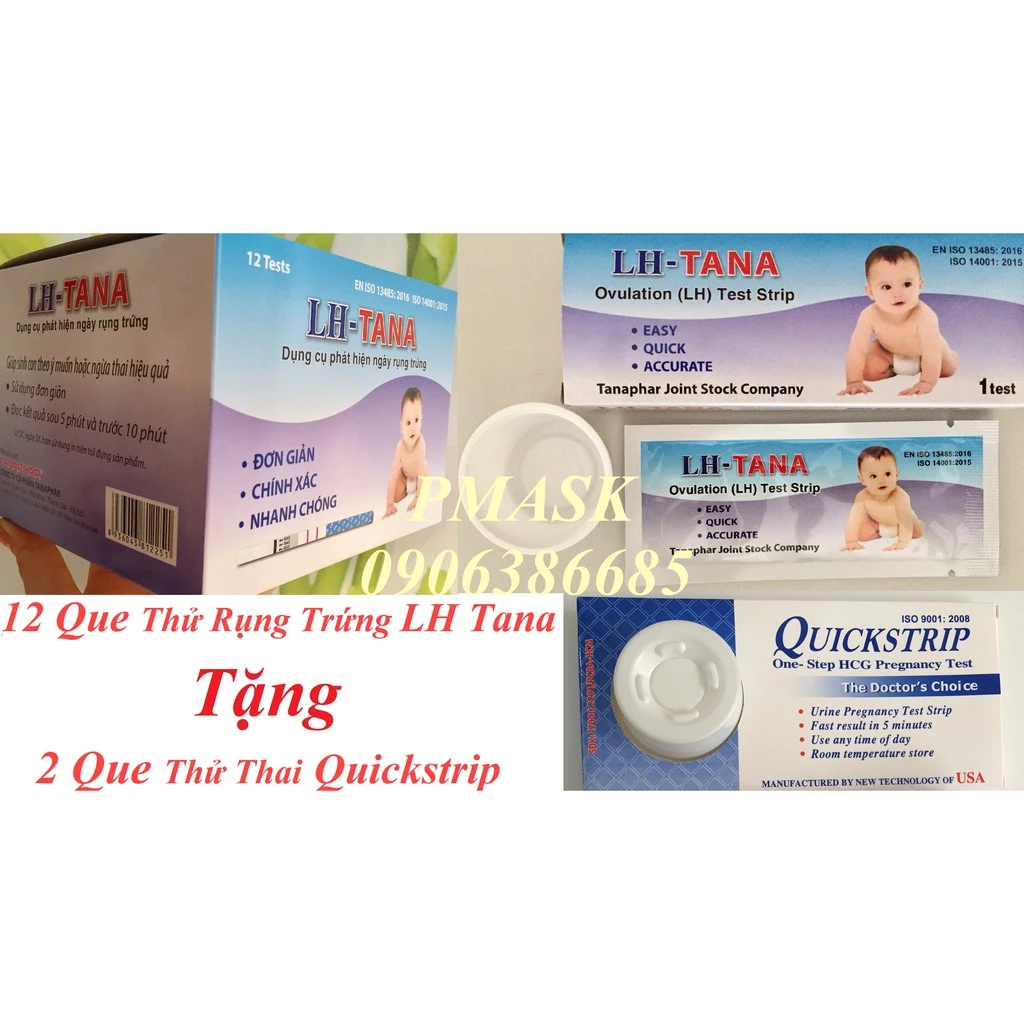 Hộp 12 que thử rụng trứng LH Tana của Tanaphar tặng kèm 2 que thử thai Quickstrip