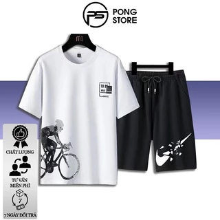 Đồ bộ nam hè thời trang PONGSTORE nguyên set đồ nam mặc nhà áo in hình đạp xe kèm quần short mẫu BB01