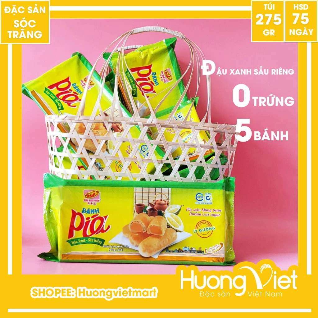 Bánh pía ít đường không trứng 275g, bánh pía Sóc Trăng Tân Huê Viên