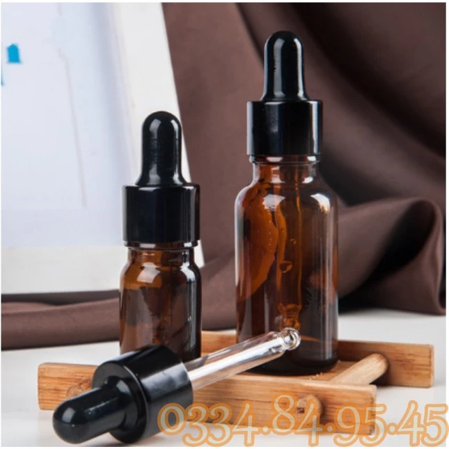 Chai thủy tinh rỗng NÂU nắp bóp ĐEN 5ml/10ml/15ml/20ml/30ml/50ml/100ml, chai chiết serum mỹ phẩm,đựng tinh dầu du lịch.