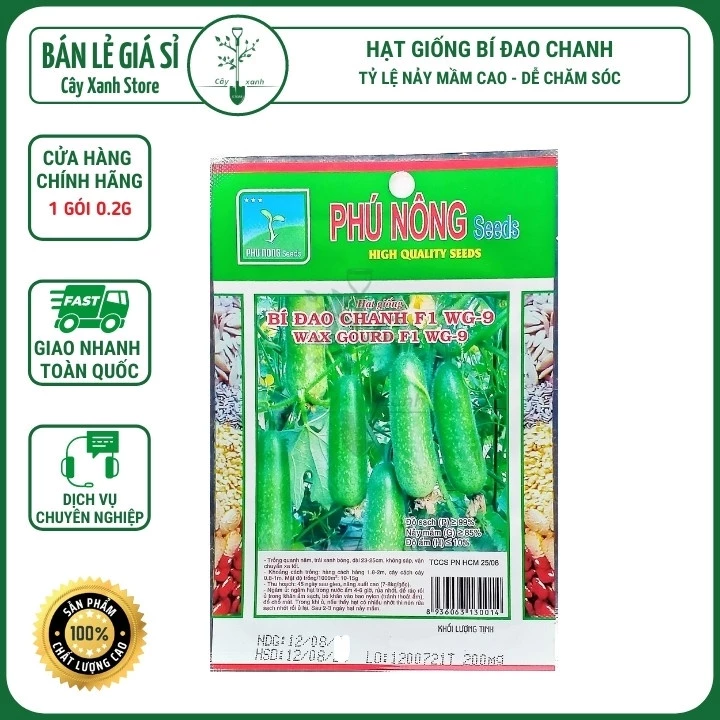 Hạt Giống Bí đao Chanh, Bí Đao WG9  Dễ Trồng, Siêu Trái 0,2Gr - Phú Nông Seeds - Key: Đất sạch, Phân Bón, Hữu Cơ, Xơ Dừa