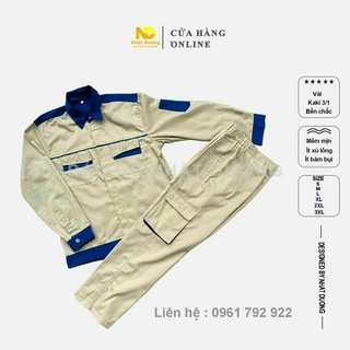 Quần áo lao động nam nữ túi hộp vải kaki 3/1 màu ghi ND19, Đồ bảo hộ lao động Nhật Dương dài tay bền chắc