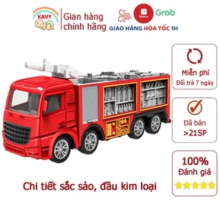 Đồ chơi xe cứu hỏa chở nước, hợp kim sắt và nhựa, chi tiết sắc sảo chạy đà