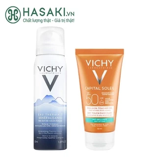 Bộ Đôi Vichy Chống Nắng, Bảo Vệ Da Xịt Khoáng 50ml + Kem Chống Nắng Không Gây Nhờn Rít 50ml