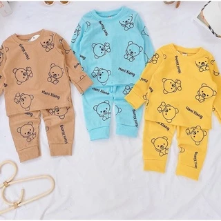 Bộ Dài Tay THUN GÂN MINKY MOM In Hình Toàn Thân Họa Tiết Gấu toàn thân, Bộ quần áo dài tay bé trai, bé gái từ 5-18kg