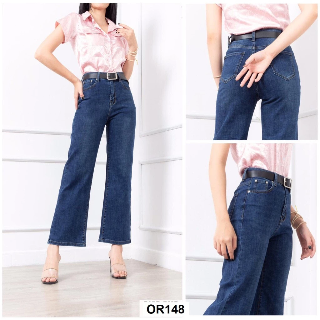 Quần jeans ống rộng suông co giãn [Loại cao cấp] OR148