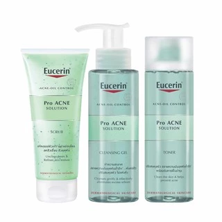 Combo Eucerin Bộ 3 Chăm Sóc Da Mụn Gel Rửa Mặt, Nước Hoa Hồng, Tẩy Tế Bào Chết Pro Acne 200ml