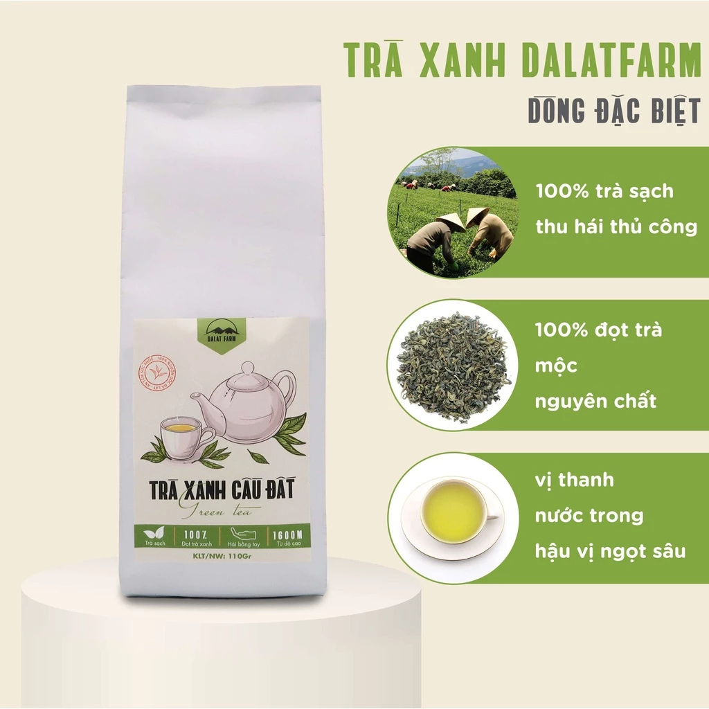 Trà Xanh Cầu Đất Dalat Farm - Túi thiếc 110Gr