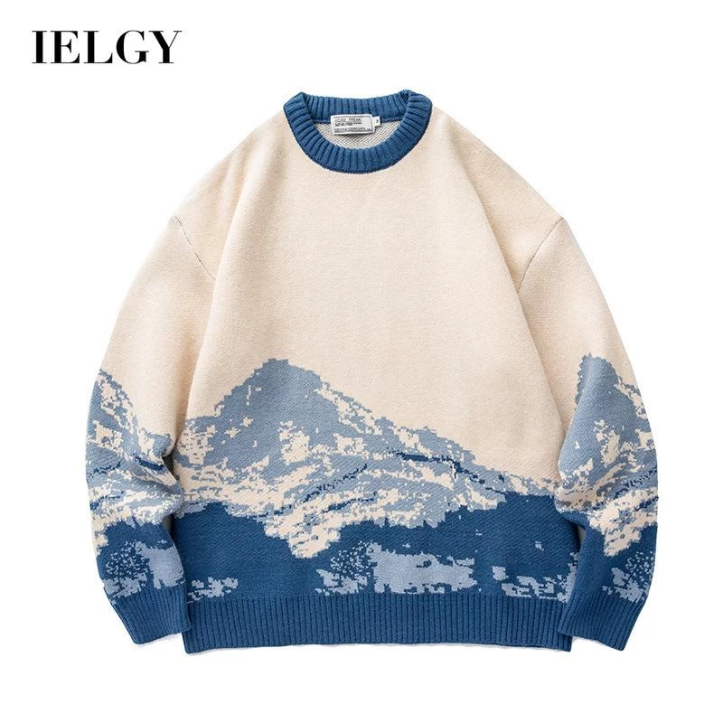 Sweater cổ tròn IELGY phối màu tương phản sáng tạo phong cách Nhật Bản cho nam