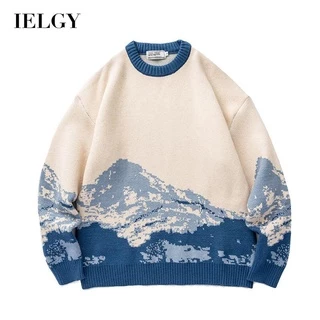 Sweater cổ tròn IELGY phối màu tương phản sáng tạo phong cách Nhật Bản cho nam
