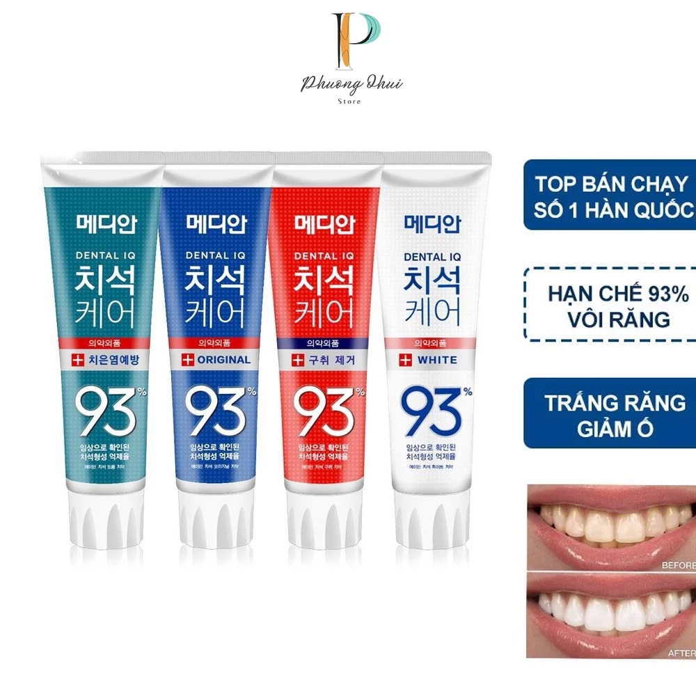 Kem Đánh Răng Trắng Răng Hàn Quốc MEDIAN Dental IQ 93% Trắng Răng Chắc Nướu Hơi Thở Thơm Mát 120g