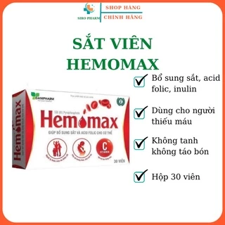 Viên sắt cho bà bầu Hemomax, hỗ trợ bổ sung sắt Acid Folic, cải thiện thiếu máu do thiếu sắt - Hộp 30 viên