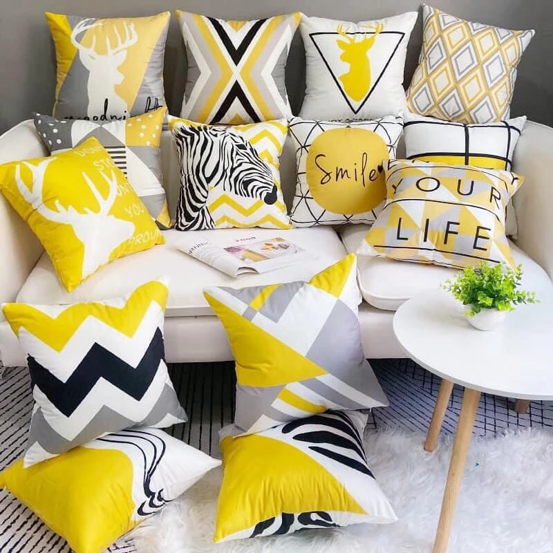 Vỏ Gối tựa sofa 45x45cm gối vuông tựa lưng mẫu mới set vàng hươu (không kèm ruột ) - Kim Huệ X42
