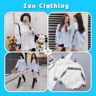 Áo sơ mi nữ trắng bo viền chữ dáng thụng áo sơ mi thụng giấu quần Zen Clothing Zen019