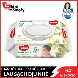 Khăn ướt Huggies Không mùi dịu nhẹ cho trẻ sơ sinh 64 miếng/gói