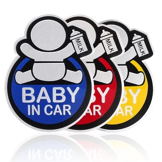 Tem Dán BABY IN CAR Bằng Nhôm Dập Nổi Trang Trí Ô Tô