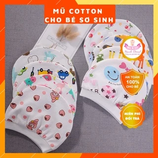 Mũ Sơ Sinh Cotton Nền Trắng Họa Tiết Vải Mỏng Mềm Thoáng Mát Cho Bé Yêu Hanhdecal