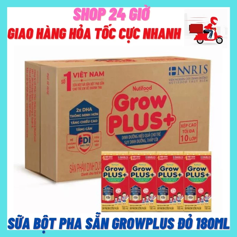 Thùng Sữa Bột Pha Sẵn Nutifood Growplus đỏ 180ml - Shop 24 Giờ