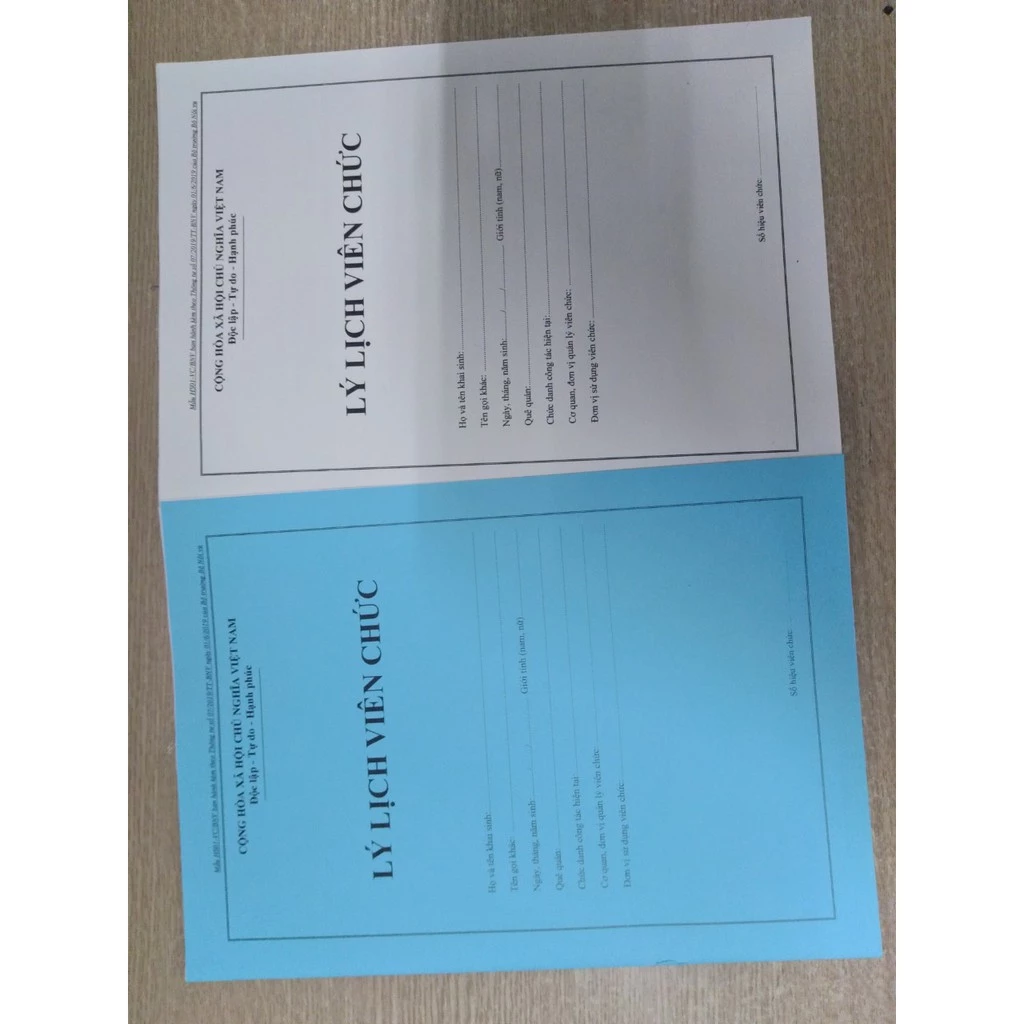 2 quyển lý lịch viên chức Mẫu HS01-VC/BNV chuẩn thông tư số 07/2019/TT-BNV