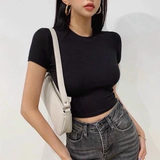 [HOT] Áo thun croptop tay ngắn cổ tròn dáng ôm croptop