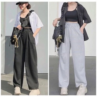 Quần Ống Rộng Unisex Lưng Cao Quần Dáng Culottes Vải Cotton Măc Đi làm đi học đi chơi