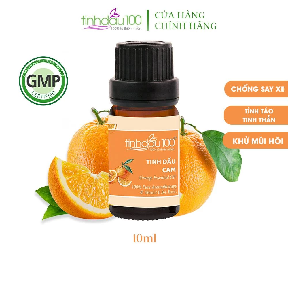 Tinh dầu cam Tinh Dầu 100 nguyên chất 100% xông phòng thư giãn, thơm xe hơi chống say, tỉnh táo tinh thần 10ml