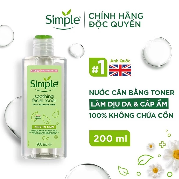 Nước Cân Bằng Simple Làm Dịu Da & Cấp Ẩm 200ml - Kind to Skin Soothing Facial Toner