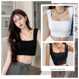 A013 Áo hai dây dây to croptop dáng ôm body sexy Ulzzang năng động, áo crt hai dây đen trắng sát nách trẻ trung Hàn Quốc