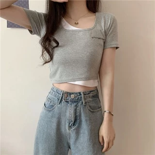 Áo Thun Ngắn Tay Cổ Vuông Hở Rốn Thời Trang Dành Cho áo croptop Nữ JH-TX-62