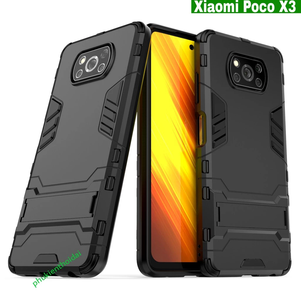 Ốp lưng Xiaomi Poco X3 / Poco X3 Pro chống sốc Iron Man cao cấp giá đỡ xem phim