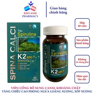 Viên Tảo xoắn, Canxi nano, Vitamin D3 MK7 bổ sung canxi bà bầu, phát triển chiều cao, ngừa loãng xương SPINA CALCI H60v