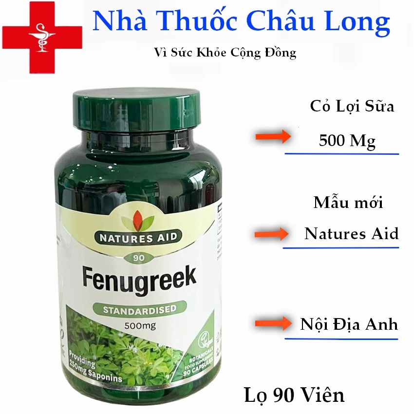 Cỏ Lợi Sữa Natures Aid Fenugreek 500mg - 90 viên - Nội Địa Anh - Mẫu mới - Hoàn toàn tự nhiên