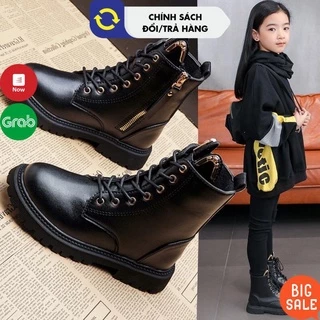 Giày boot cho bé gái bé trai da mềm đế êm nhẹ size 27-37 màu Đen phong cách Anh Martin cổ cao - Bốt trẻ em đẹp rẻ 2023