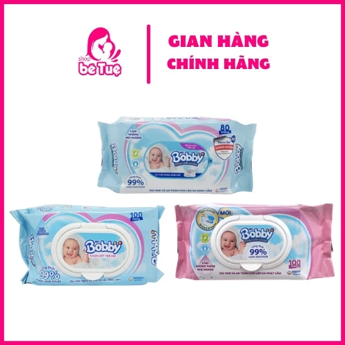 Khăn ướt Bobby không mùi & hương dịu nhẹ 80/100 miếng (Bịch)