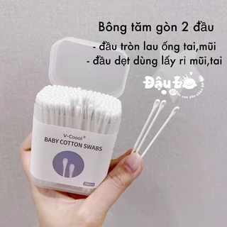 Tăm bông trẻ em Vcool kháng khuẩn ( hộp 200 que lõi giấy) cho bé sơ sinh ngoáy tai, mũi