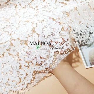 Vải ren hoa trắng dùng may đồ chất ren mềm đẹp có co giãn 150x150cm, Maihoaflower