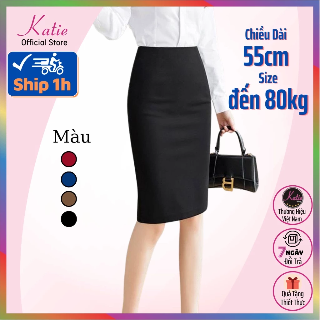 Chân Váy Công Sở Bút Chì Đến Gối Katie,chất Liệu Chân Váy Ôm Co Giãn Cao Cấp Phù Hợp Big Size 40 Đến 80kg Nhiều Màu Cv55