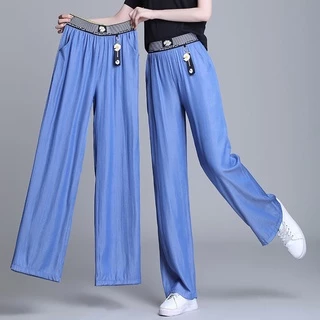 Quần jeans dài lưng cao ống rộng thời trang cho nữ