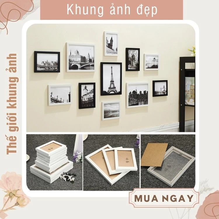 Khung ảnh bộ 11 khung 15x21 và 10x15 - Tặng đinh và móc treo tường