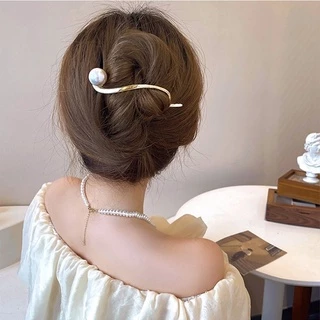 Kẹp búi tóc sau đầu kim loại móc khoá hạt ngọc kẹp búi tóc nhanh cho nữ Hàn Quốc