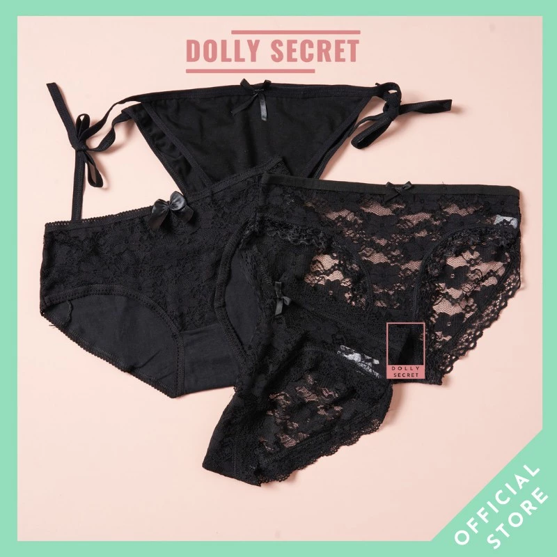 Hộp 4 quần lót nữ nơ ren xuyên thấu sexy gợi cảm cao cấp buộc dây mềm mại EVA DOLLY SECRET QL030