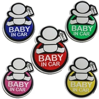 Miếng Dán Cảnh Báo Baby In Car 3D Bằng Nhôm Chống Thấm Nước 2022