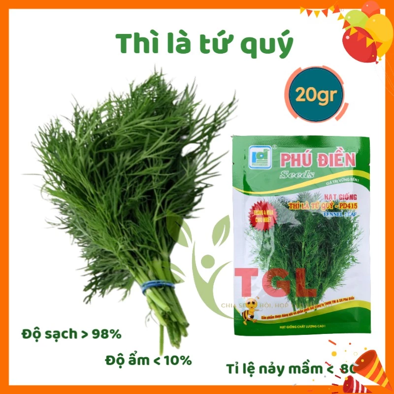 Hạt Giống Rau Thì Là Tứ Quý 4 Mùa Phú Điền, Hạt giống rau củ quả chịu nhiệt tốt - Gói 20gr