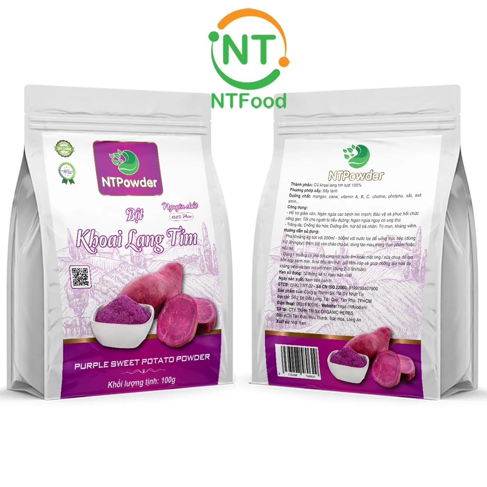 Bột Khoai Lang Tím sấy lạnh nguyên chất NTPowder hộp 600gr / túi 100gr - Nhất Tín Food