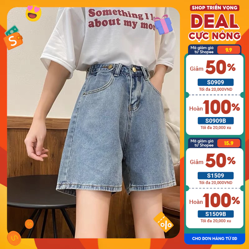 Quần đùi Short Jeans Nữ Nút Hông , Quần ngố bò xuông NB214