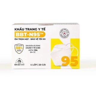 Khẩu trang y tế 4 lớp Bông Bạch Tuyết N95 màu trắng hộp 20 cái.